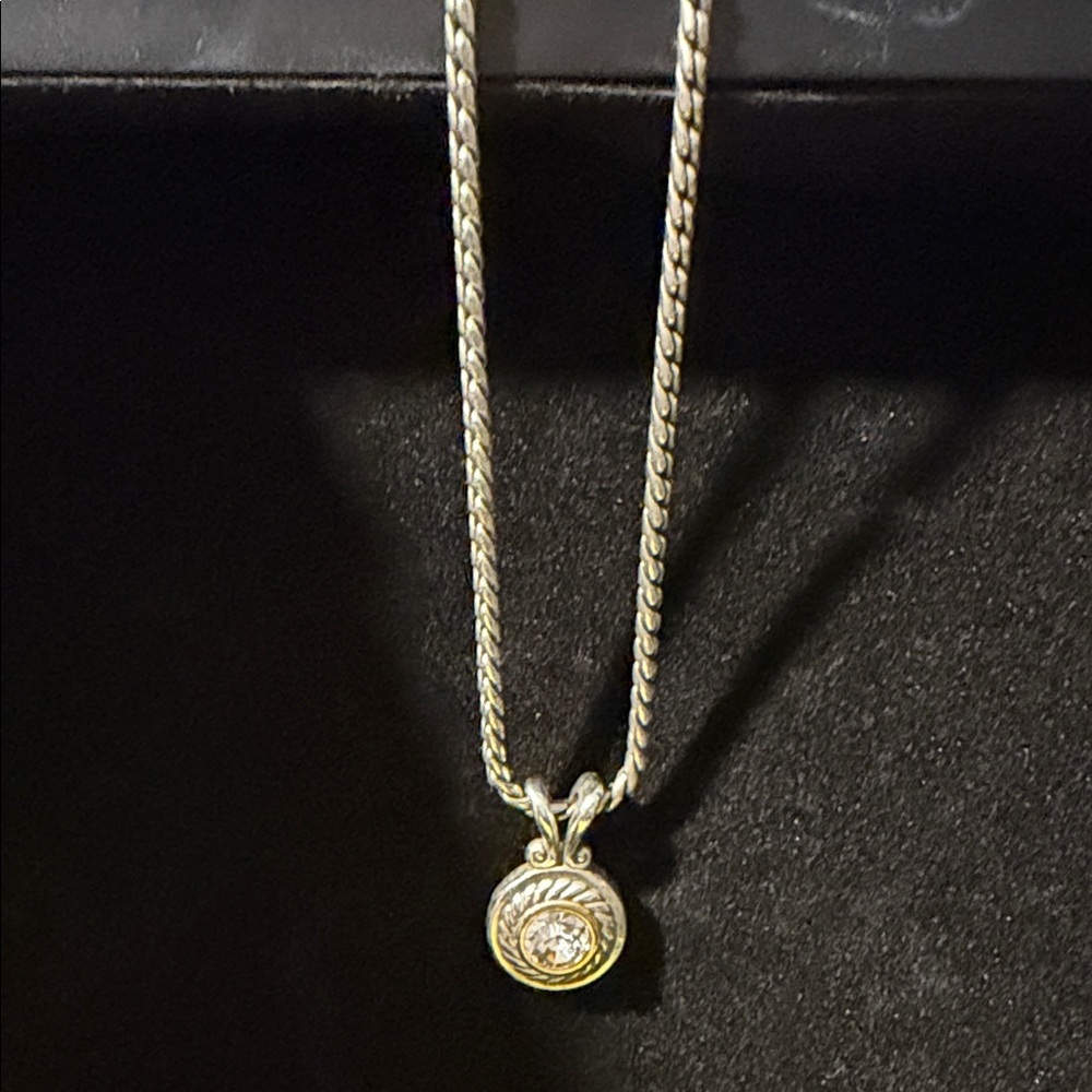 Pandora Silver Round Pendant Necklace with Clear Stone